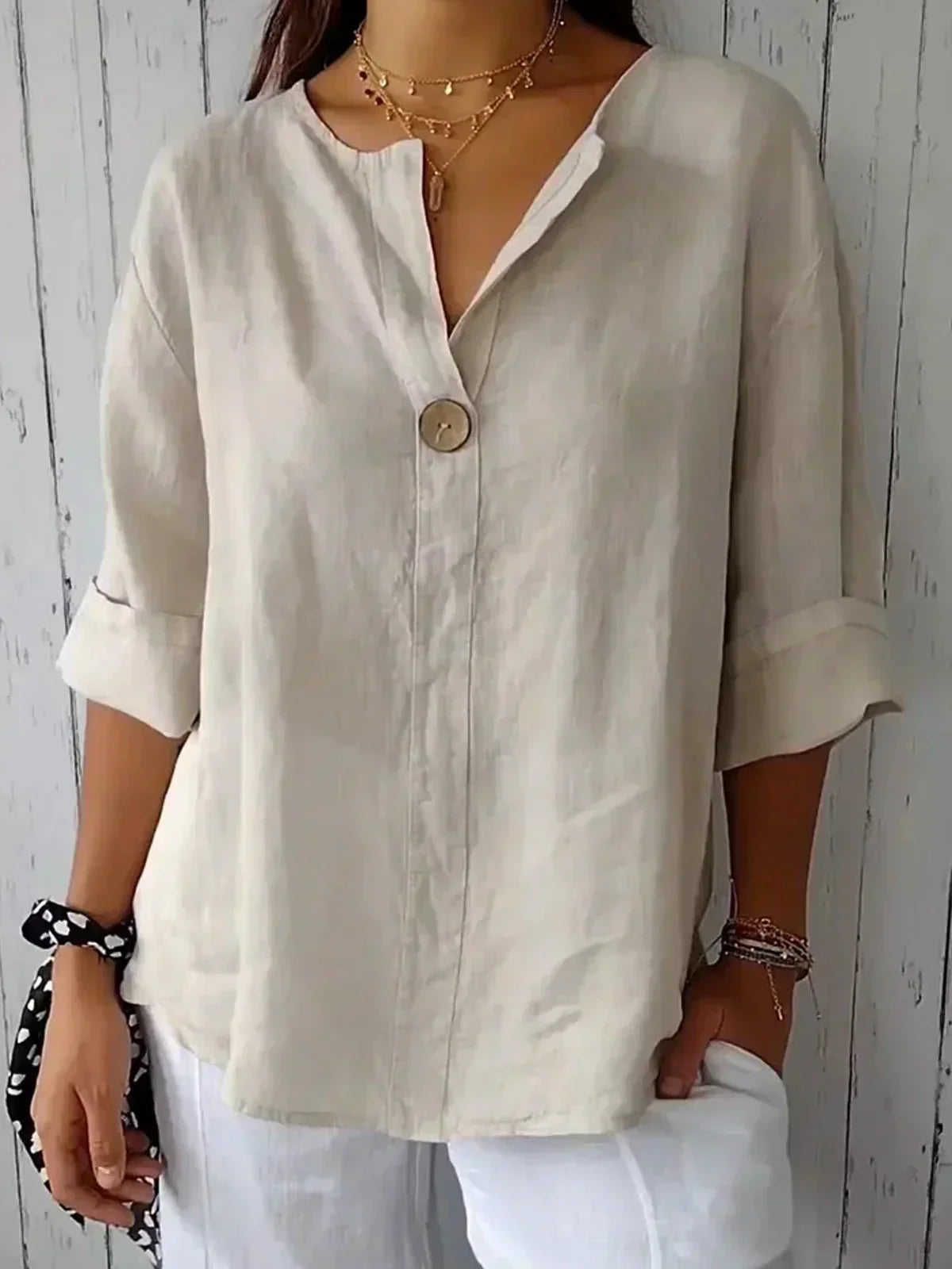 Anne| Stilvolle Leinenbluse mit V-Ausschnitt