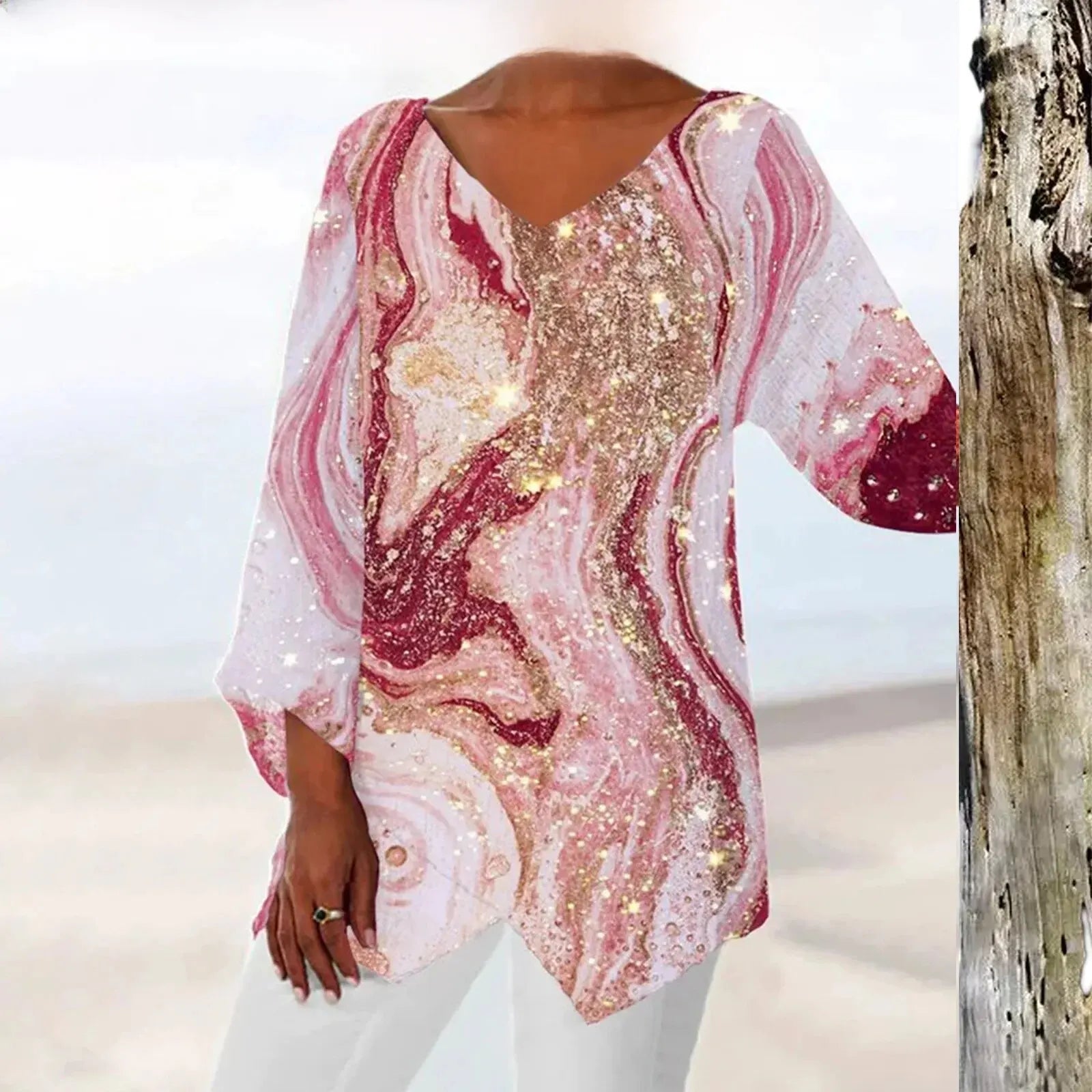 Alina- Vintage-Bluse mit V-Ausschnitt