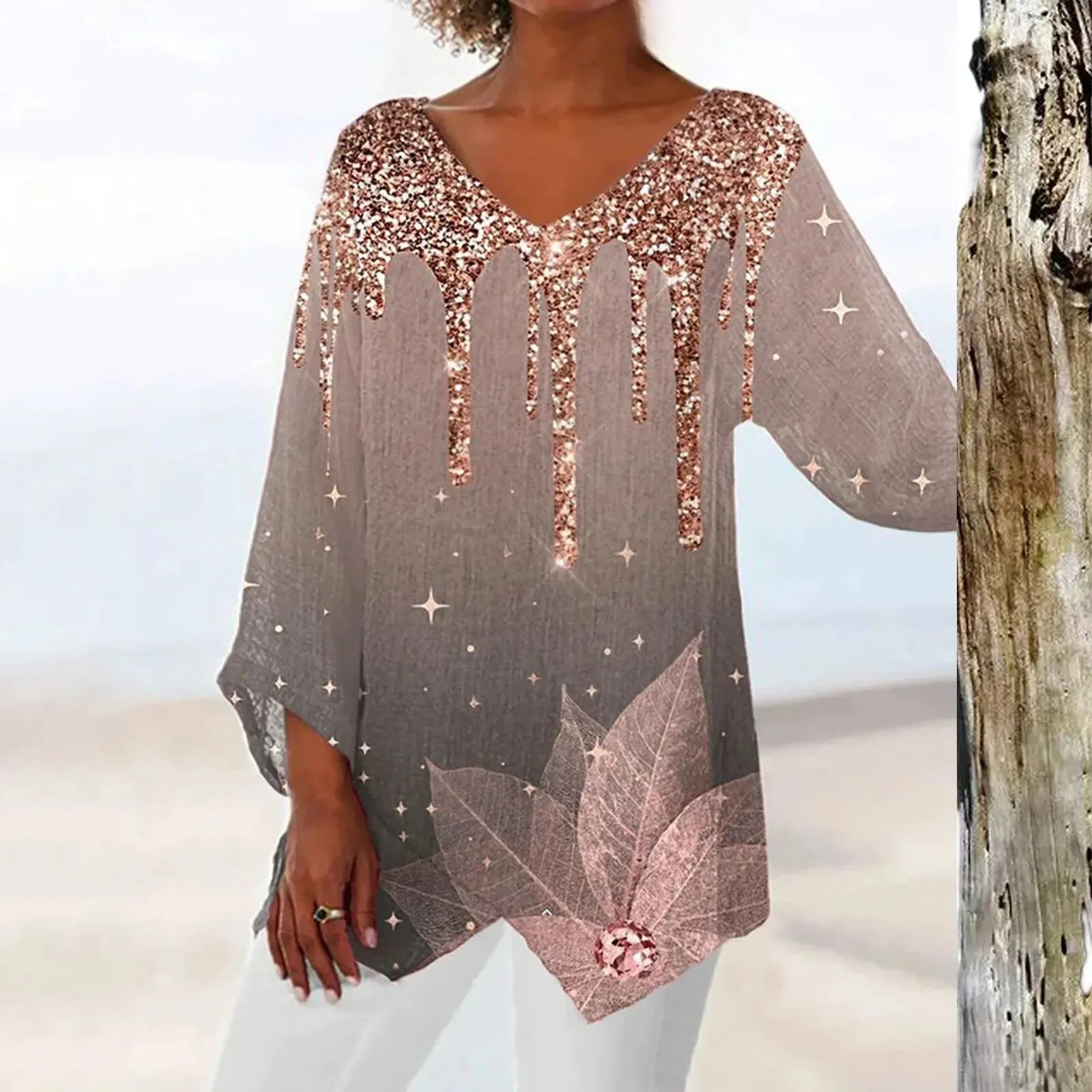 Alina- Vintage-Bluse mit V-Ausschnitt
