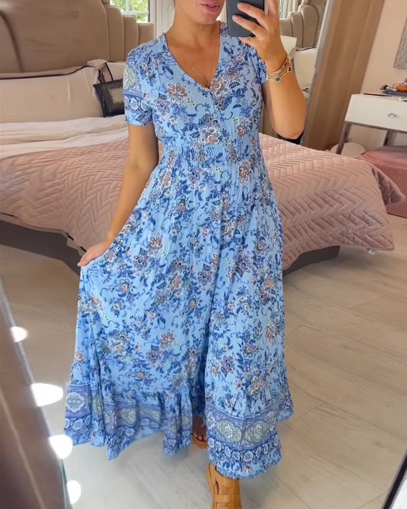 Blumenmuster Kleid mit V-Ausschnitt!