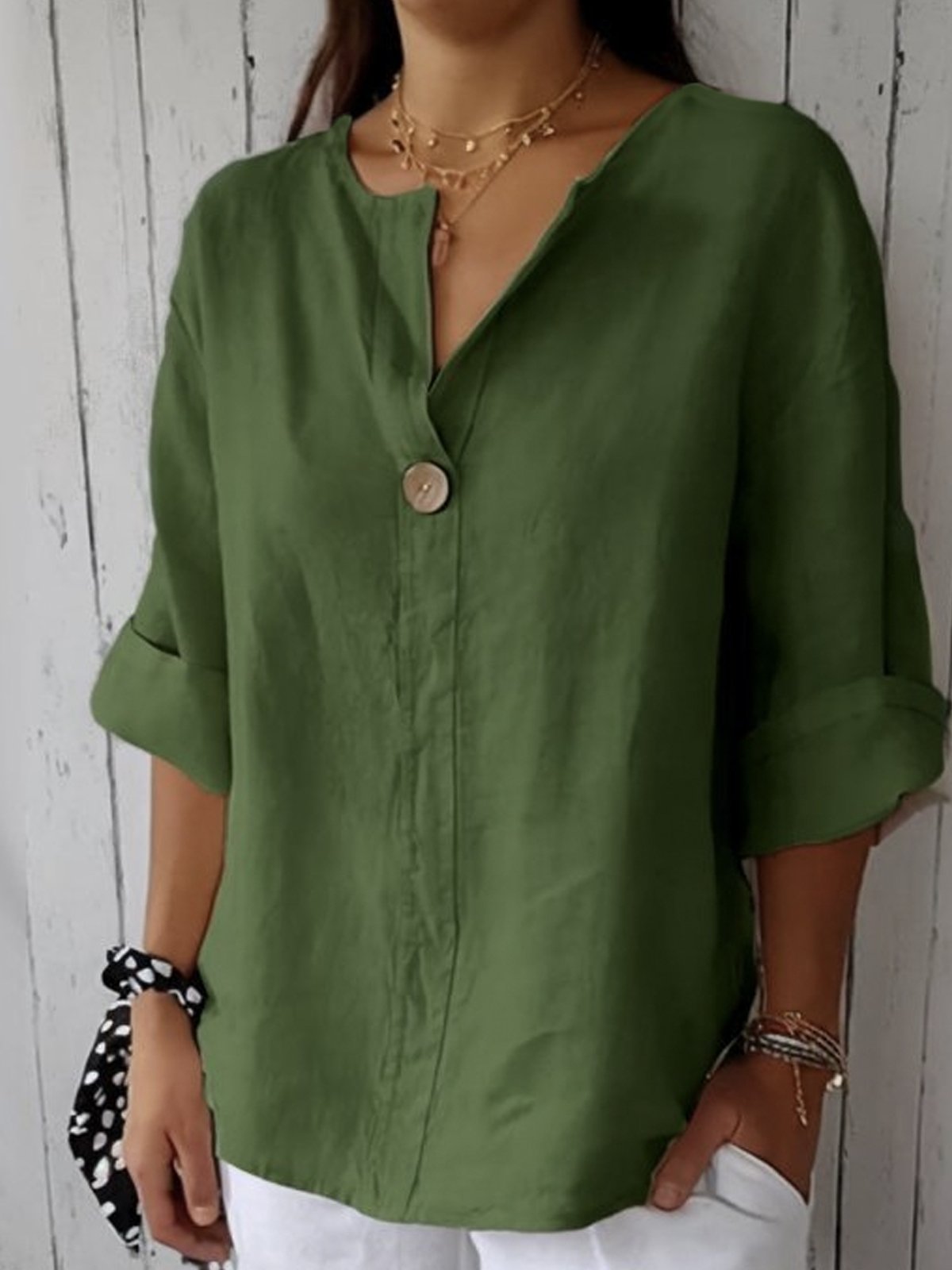 Anne| Stilvolle Leinenbluse mit V-Ausschnitt