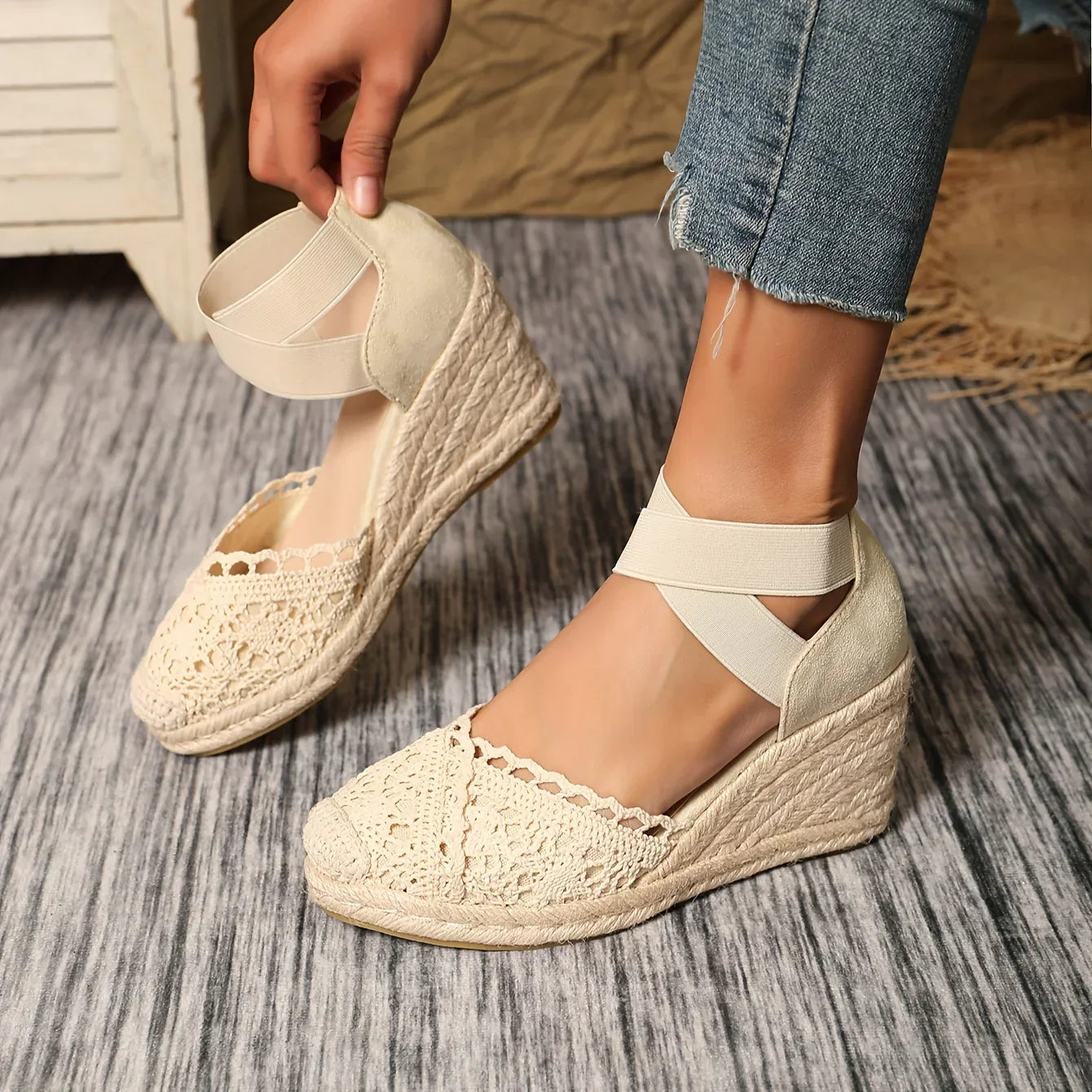 Greta | Crocheted Wedge Espadrilles