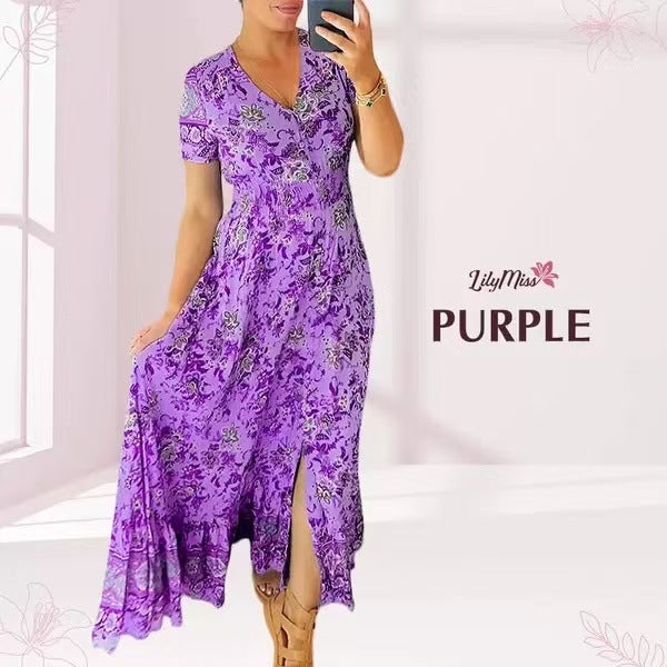 Blumenmuster Kleid mit V-Ausschnitt!