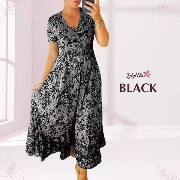 Blumenmuster Kleid mit V-Ausschnitt!