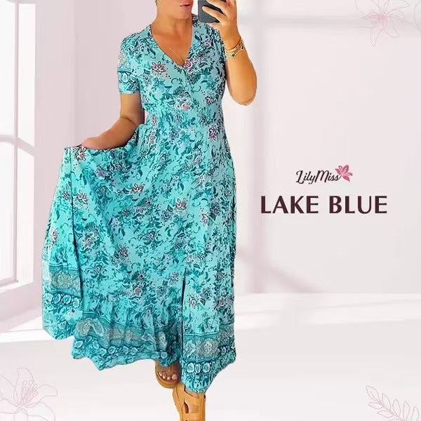 Blumenmuster Kleid mit V-Ausschnitt!