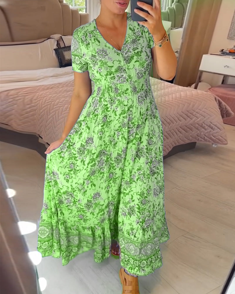 Blumenmuster Kleid mit V-Ausschnitt!