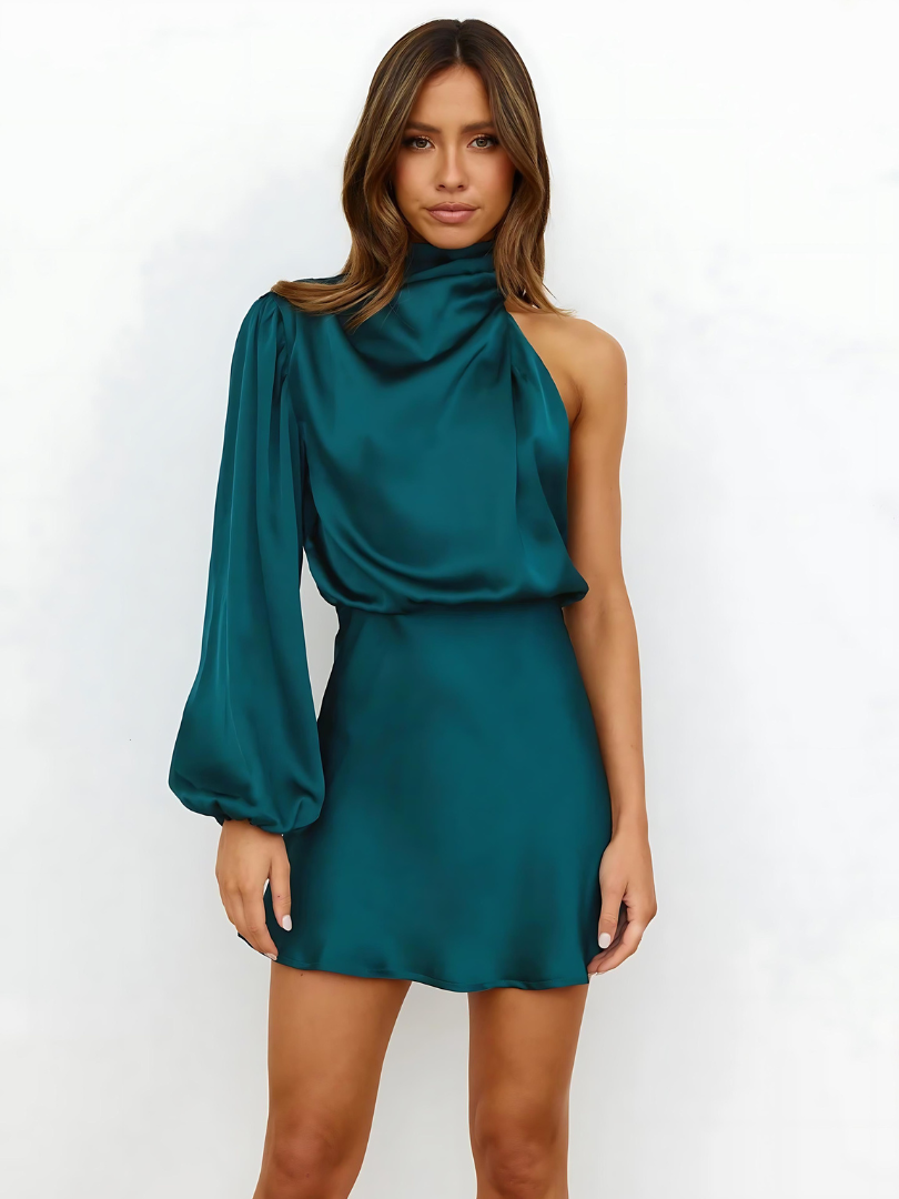 Sandrine | Satin-Ein-Schulter Kleid