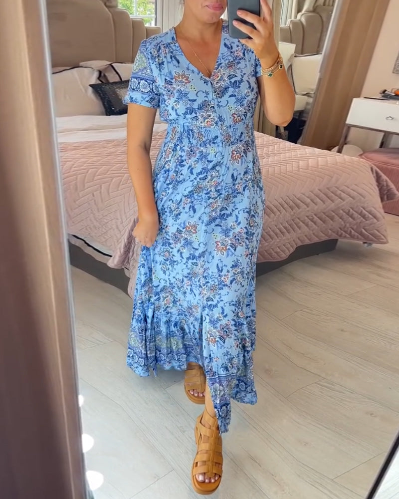 Blumenmuster Kleid mit V-Ausschnitt!
