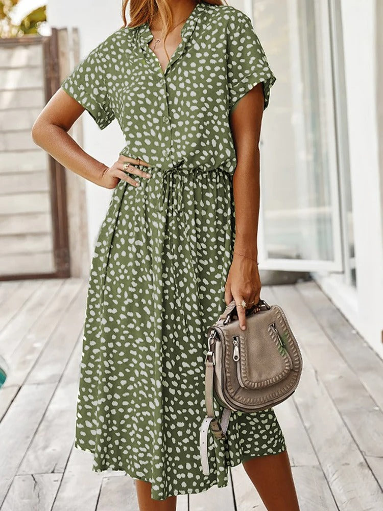 Laura | Damen Kurzarm Midi Kleid