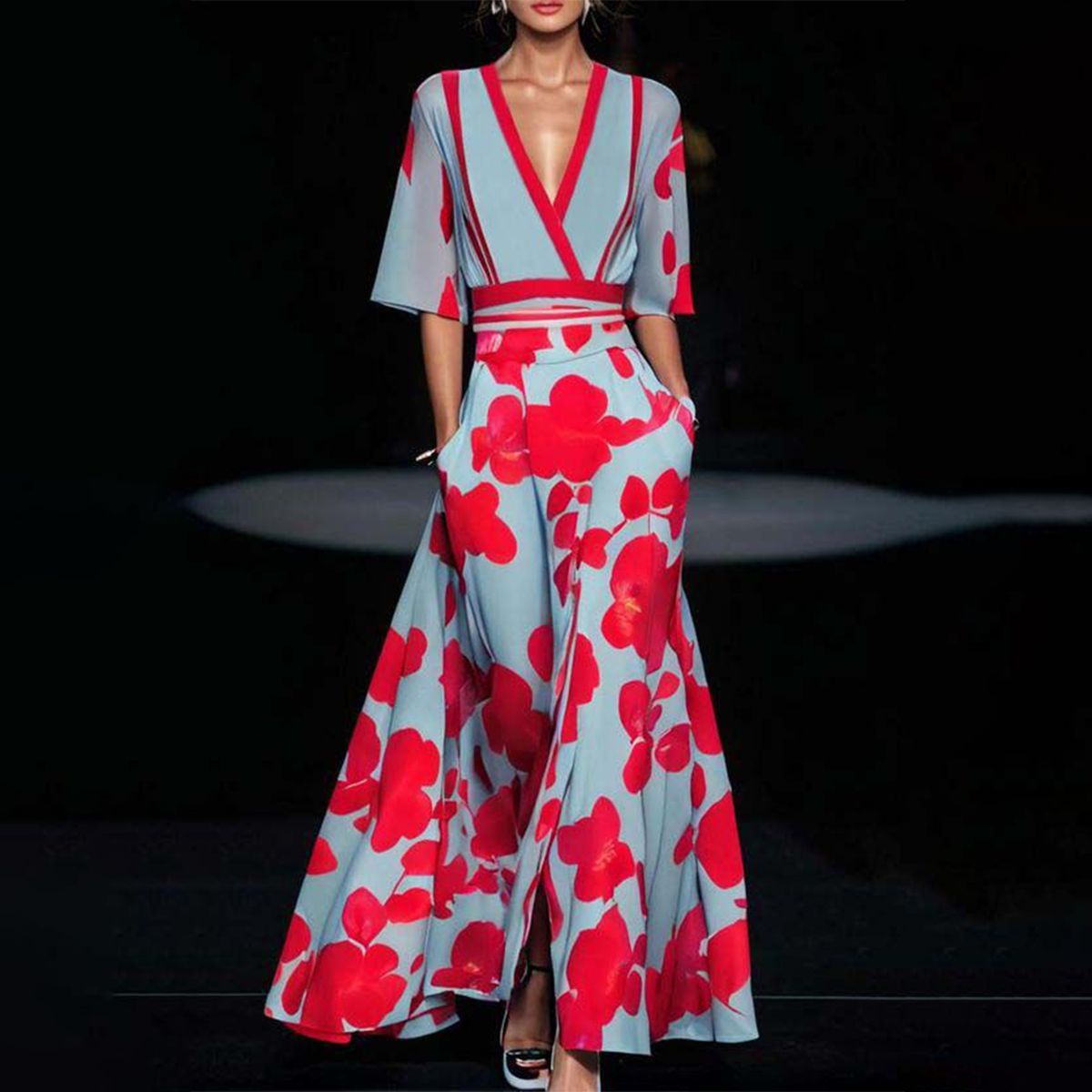 Maxikleid mit tiefem V-Ausschnitt