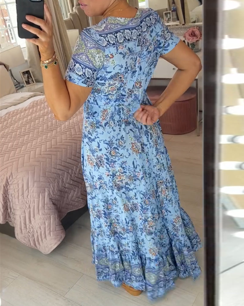 Blumenmuster Kleid mit V-Ausschnitt!