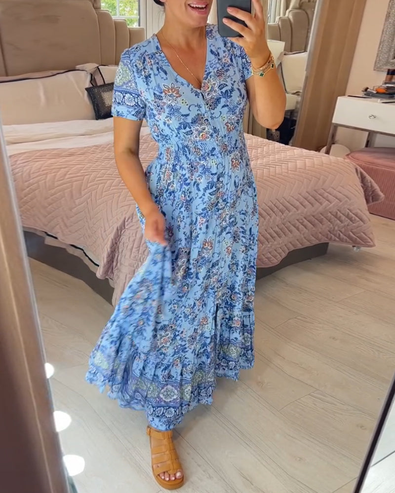 Blumenmuster Kleid mit V-Ausschnitt!