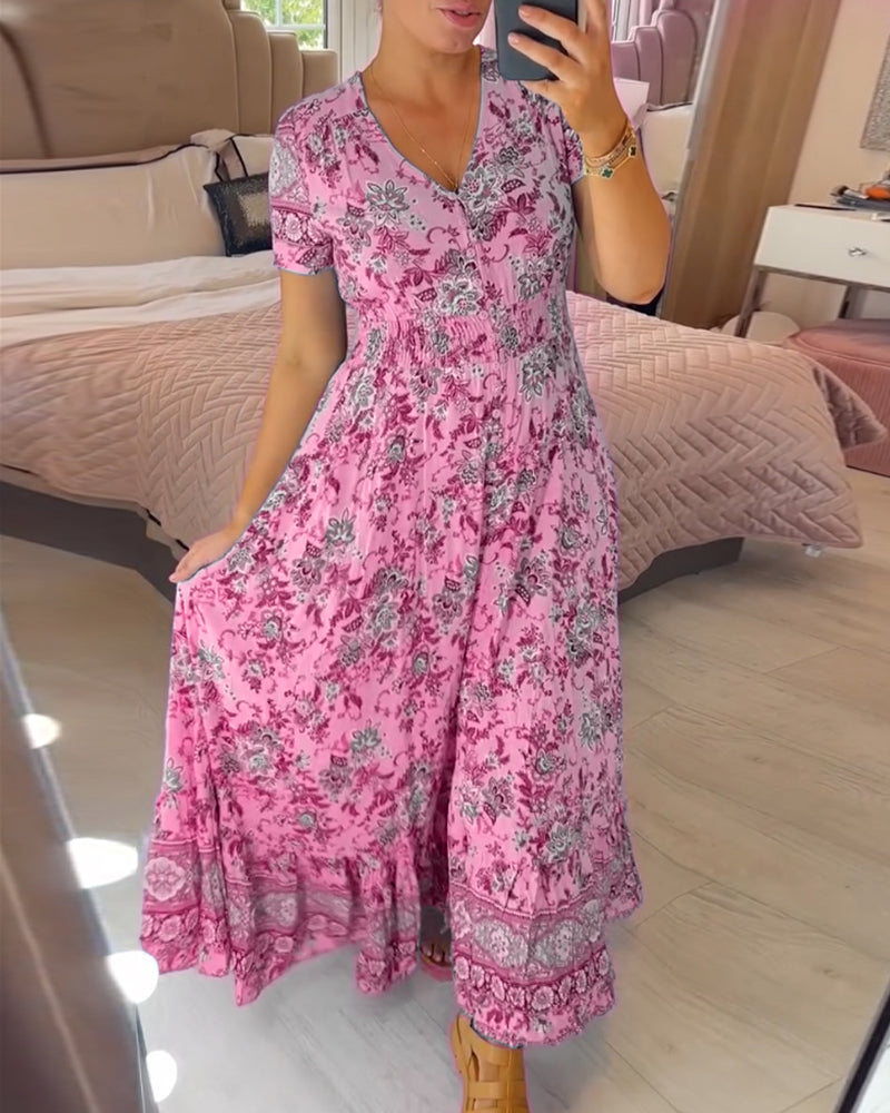 Blumenmuster Kleid mit V-Ausschnitt!