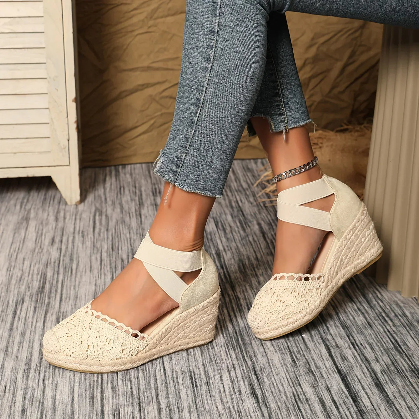 Greta | Crocheted Wedge Espadrilles