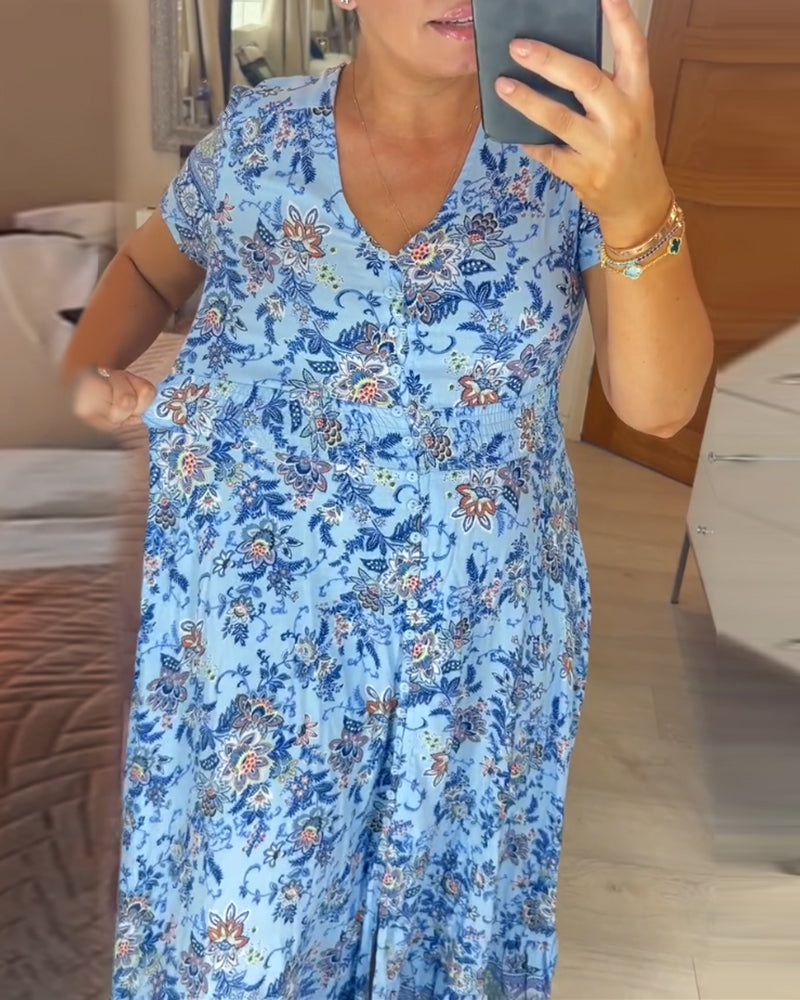 Blumenmuster Kleid mit V-Ausschnitt!