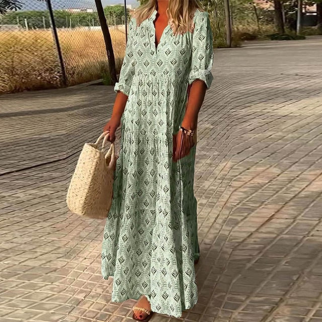 Evelyn | Lässiges Langarm V-Ausschnitt Kleid