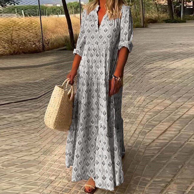 Evelyn | Lässiges Langarm V-Ausschnitt Kleid
