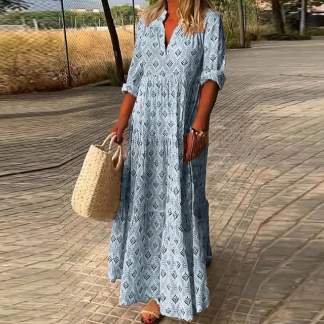 Evelyn | Lässiges Langarm V-Ausschnitt Kleid