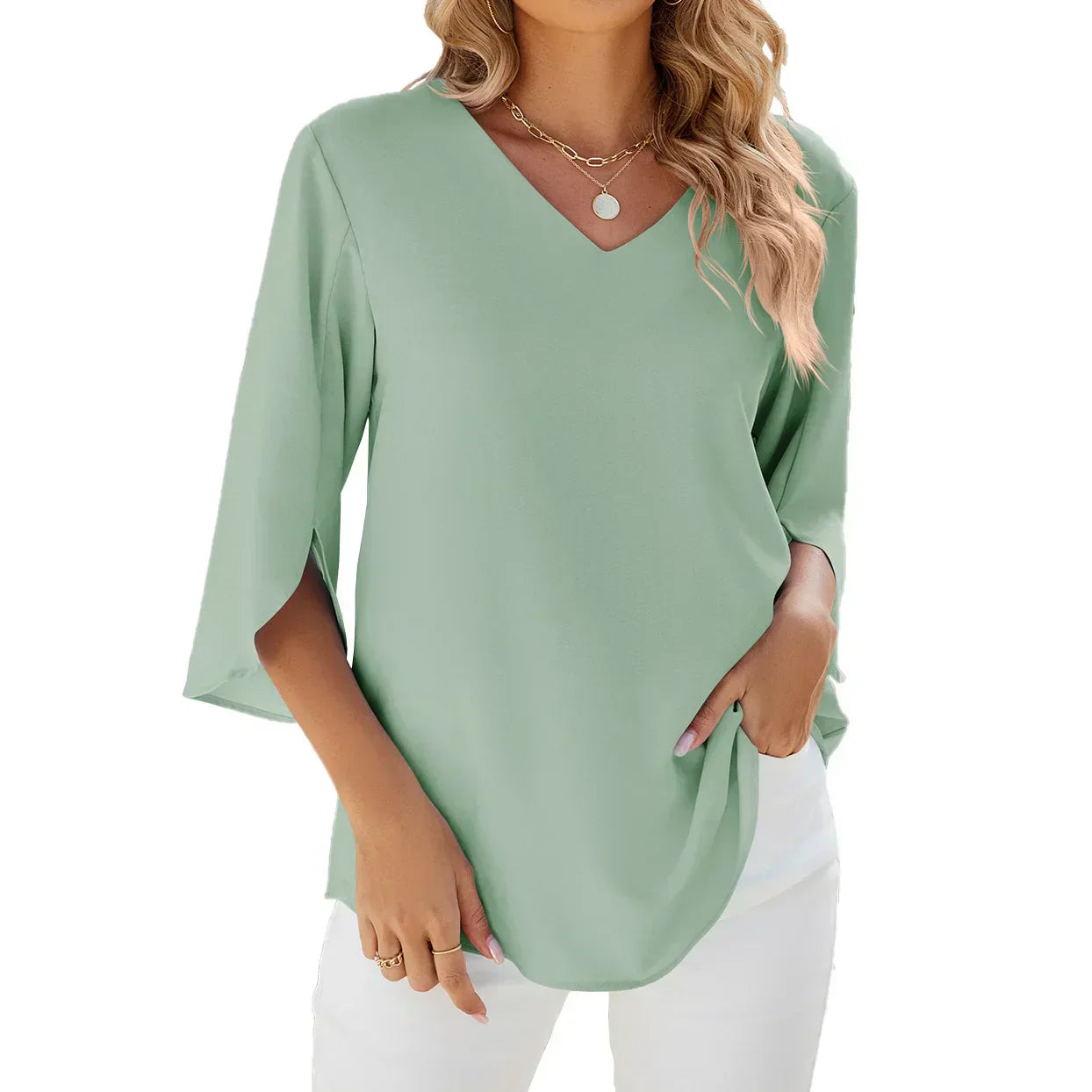 Alina | V-Ausschnitt Chiffonbluse – Atmungsaktives Design