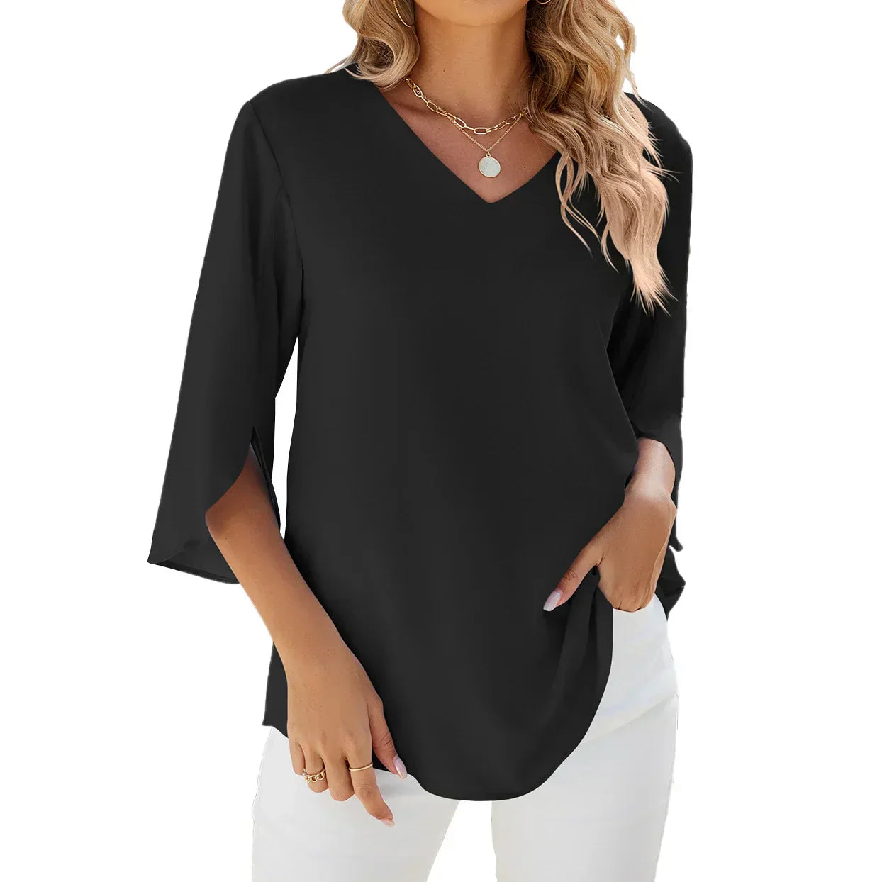 Alina | V-Ausschnitt Chiffonbluse – Atmungsaktives Design