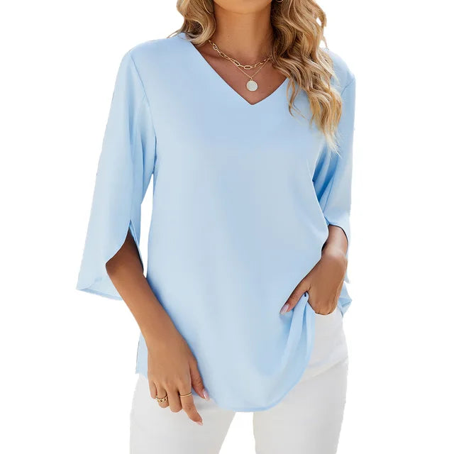 Alina | V-Ausschnitt Chiffonbluse – Atmungsaktives Design