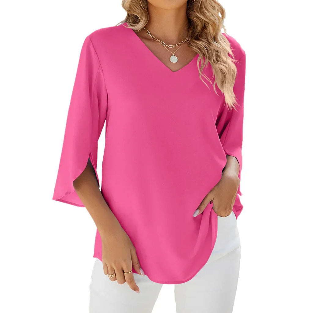 Alina | V-Ausschnitt Chiffonbluse – Atmungsaktives Design