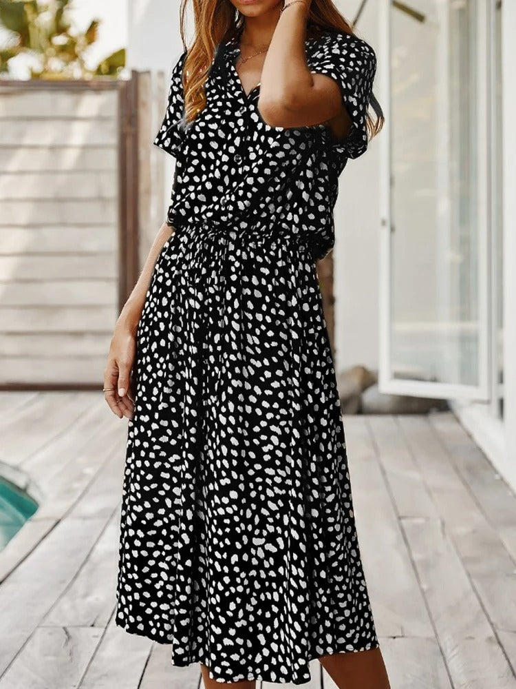 Laura | Damen Kurzarm Midi Kleid