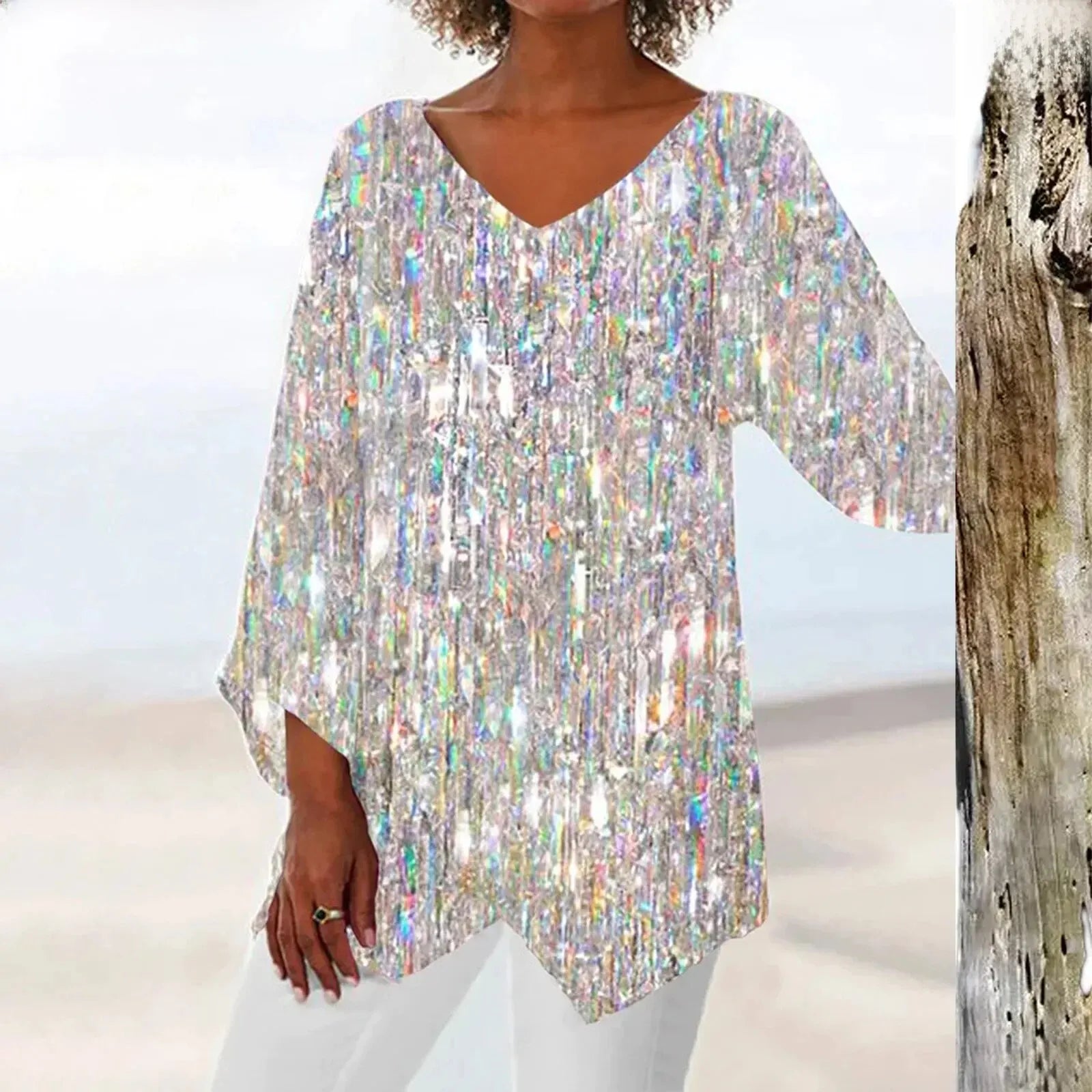 Alina- Vintage-Bluse mit V-Ausschnitt