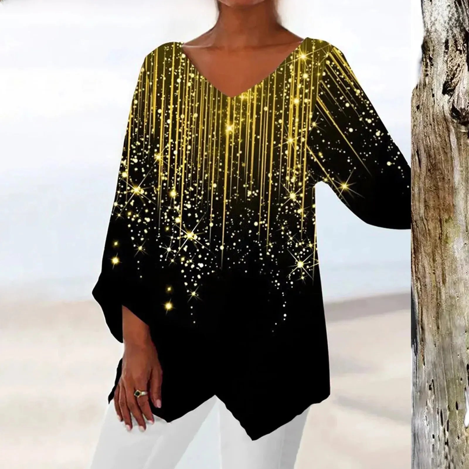 Alina- Vintage-Bluse mit V-Ausschnitt
