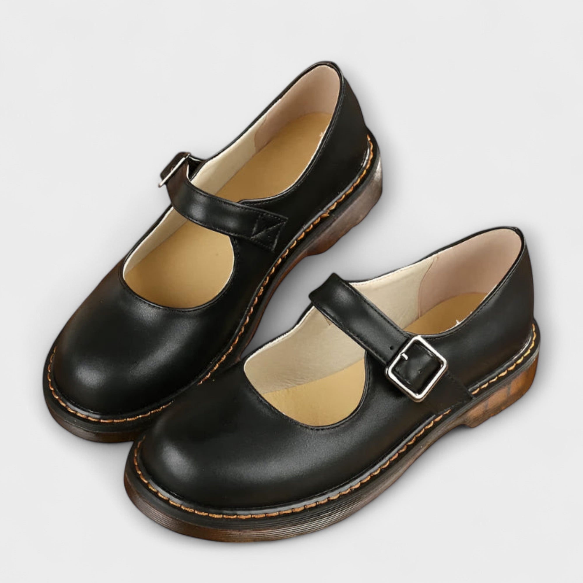 Claudia | Damen Mary Jane Schuhe mit Schnalle und Flacher Sohle