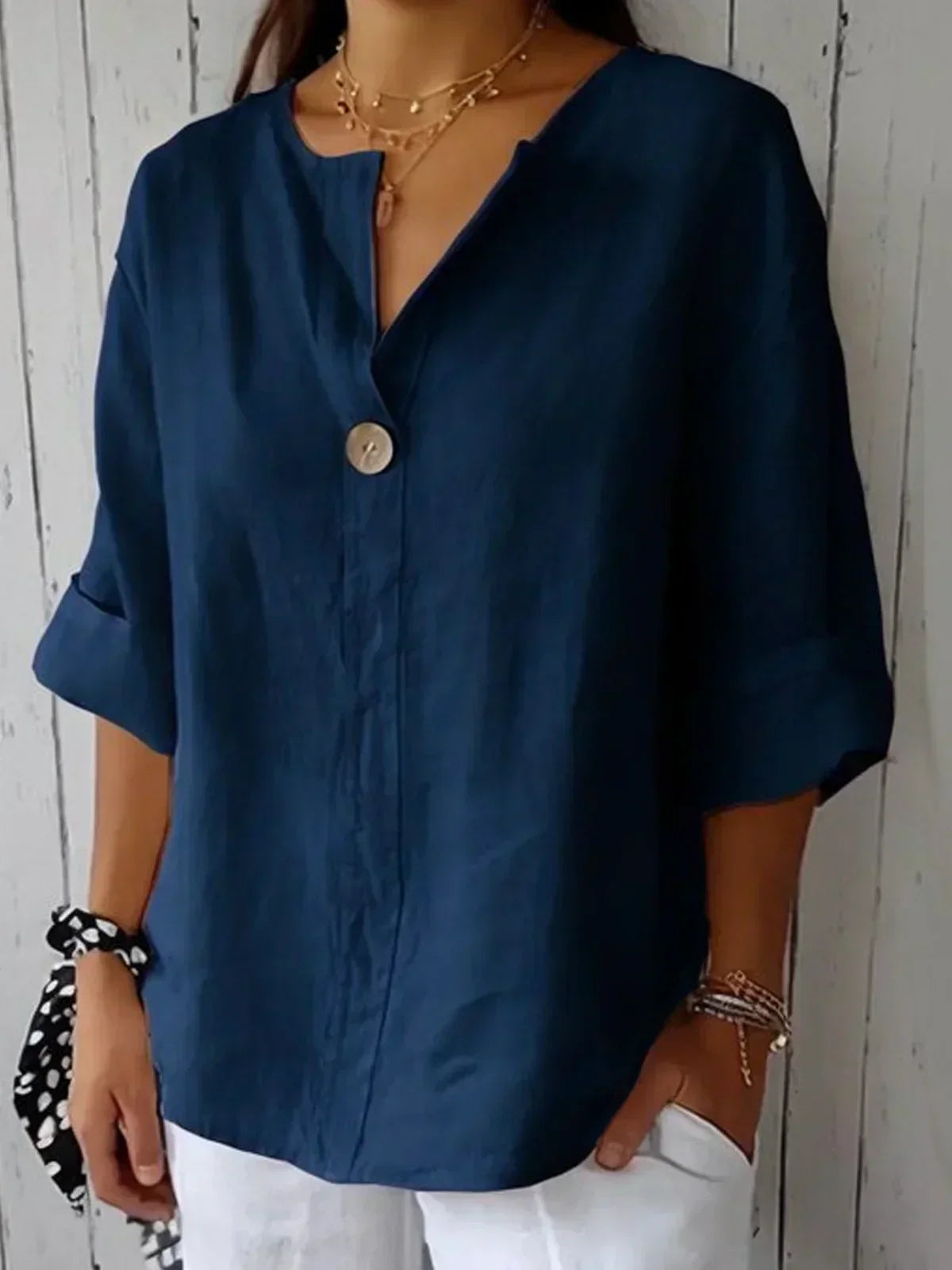 Anne| Stilvolle Leinenbluse mit V-Ausschnitt