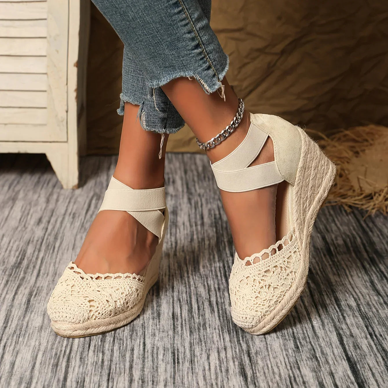 Greta | Crocheted Wedge Espadrilles