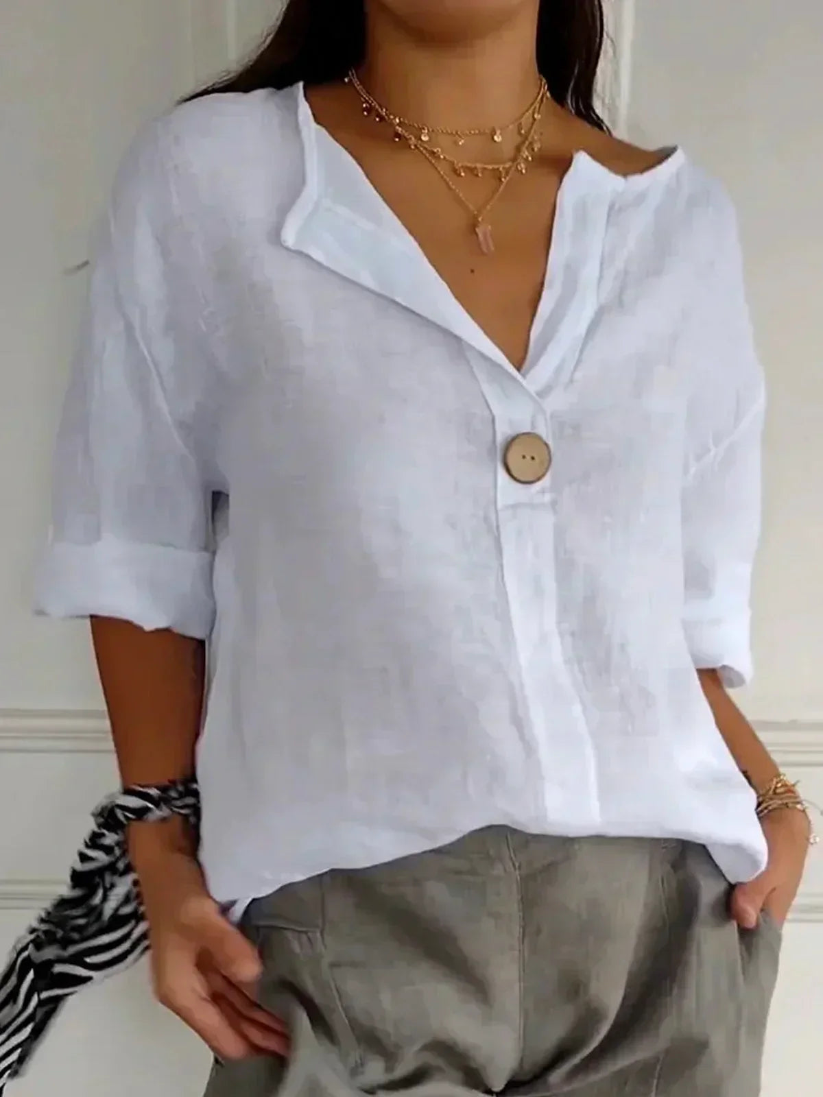 Anne| Stilvolle Leinenbluse mit V-Ausschnitt