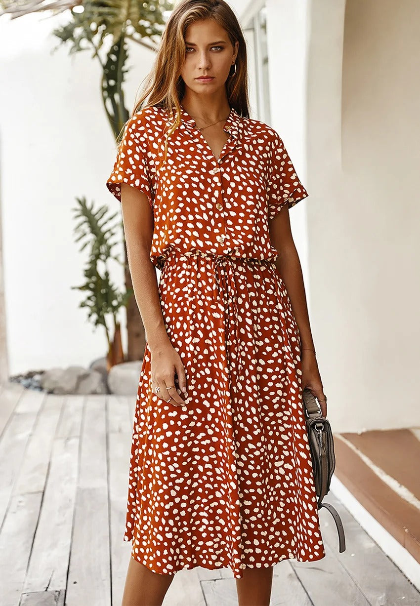 Laura | Damen Kurzarm Midi Kleid