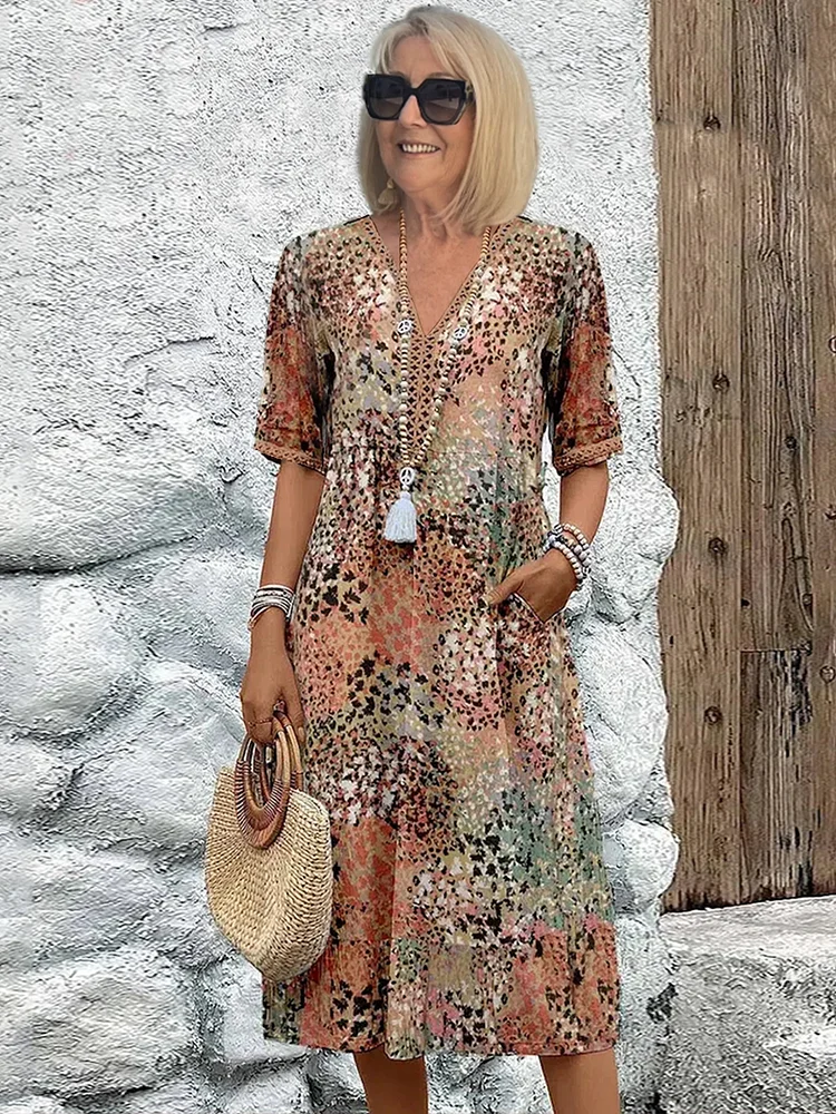 Laura | V-Ausschnitt Midi Kleid