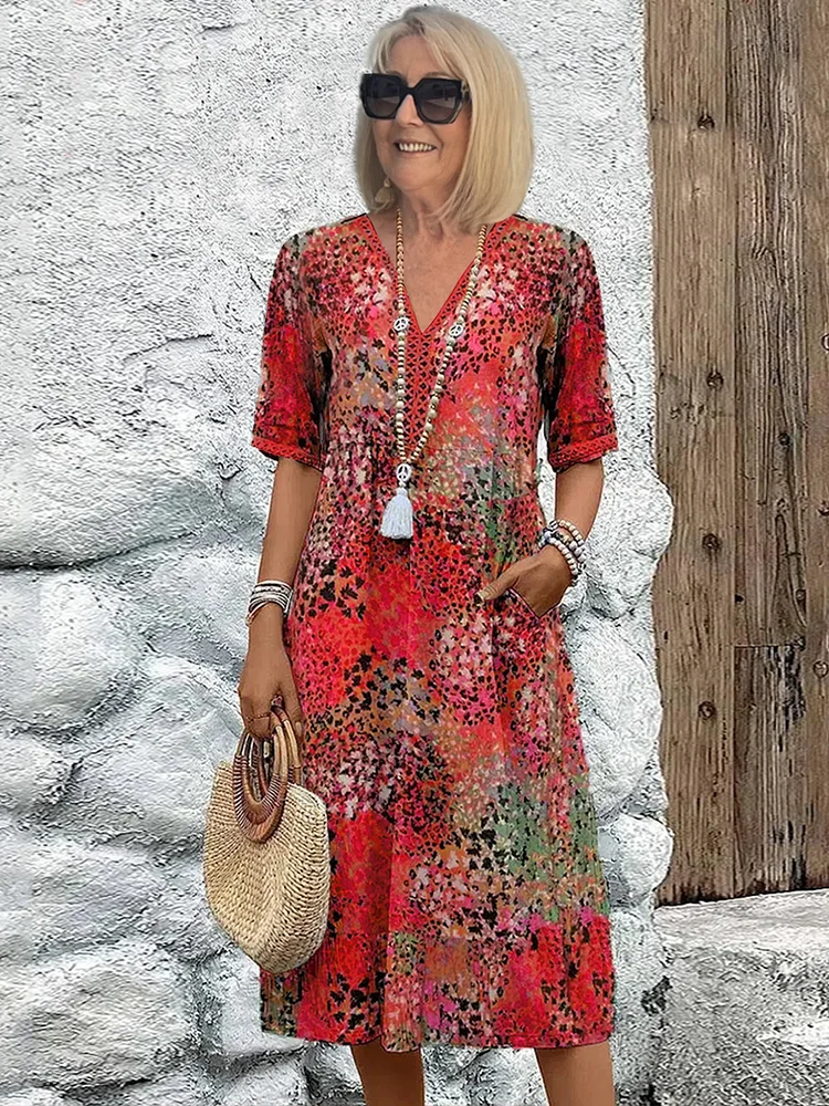 Laura | V-Ausschnitt Midi Kleid