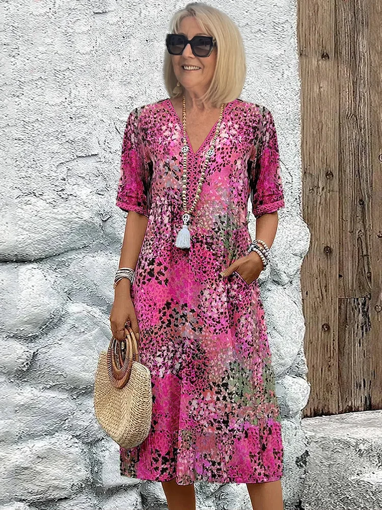 Laura | V-Ausschnitt Midi Kleid