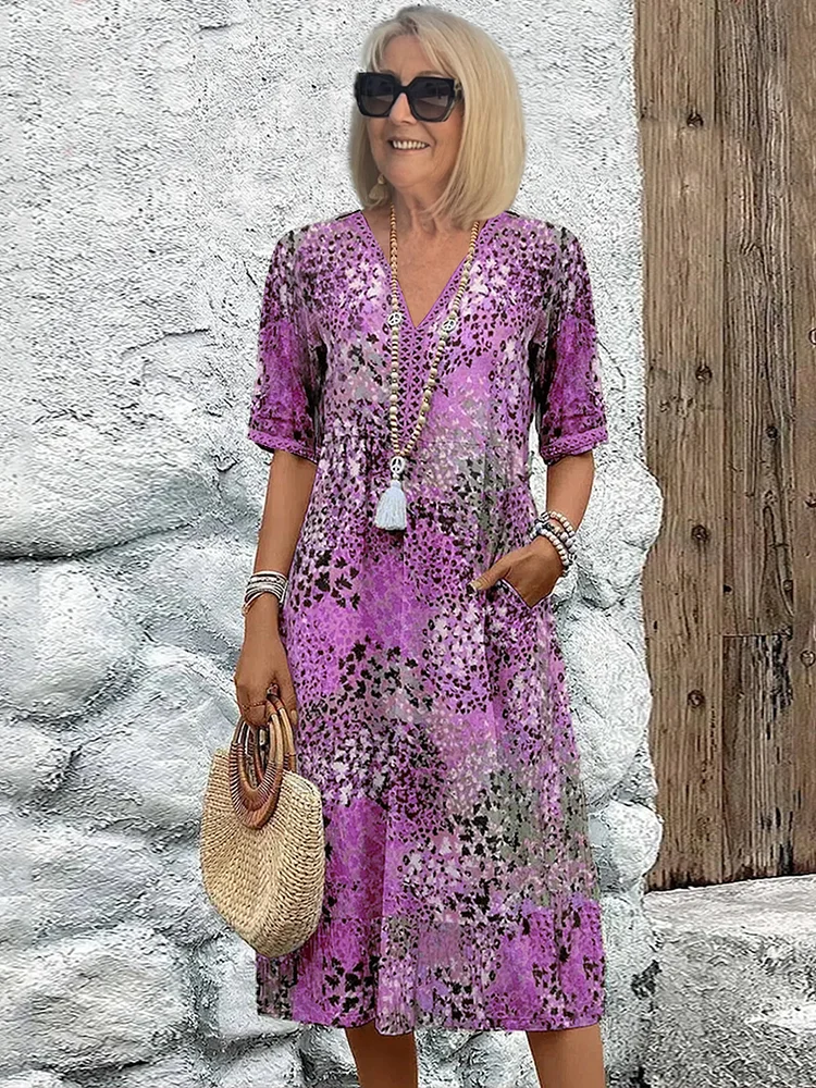 Laura | V-Ausschnitt Midi Kleid
