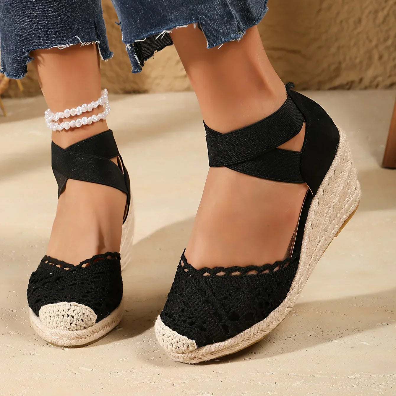 Greta | Crocheted Wedge Espadrilles