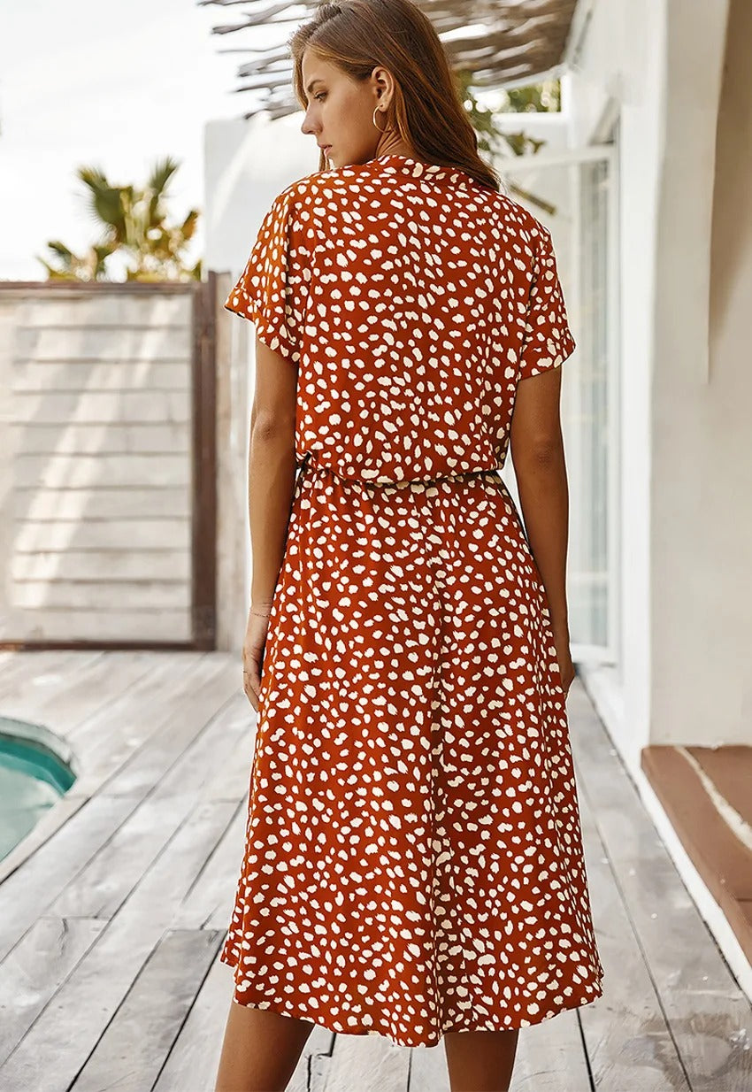 Laura | Damen Kurzarm Midi Kleid