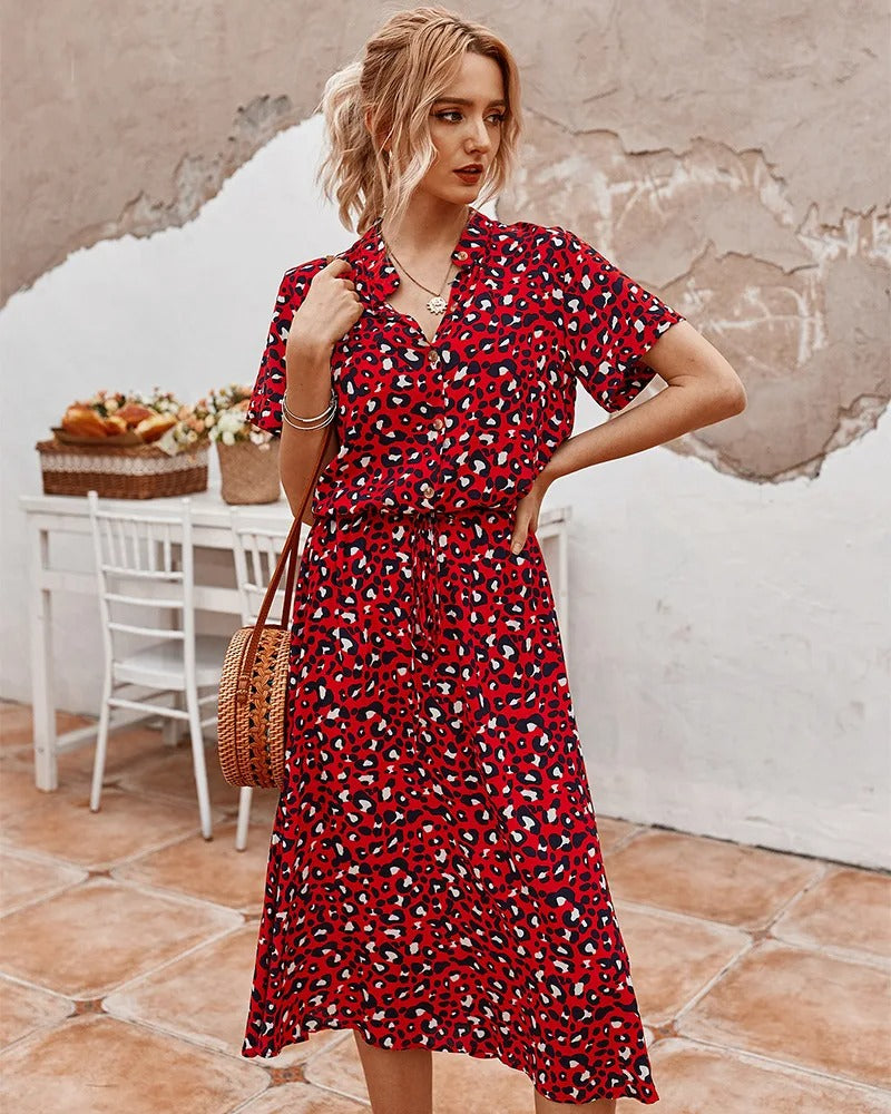 Laura | Damen Kurzarm Midi Kleid
