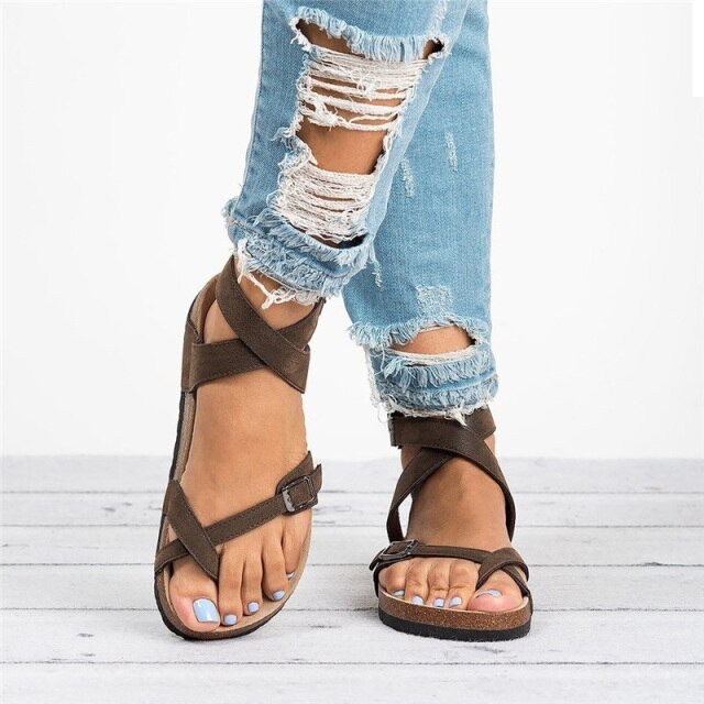 Janine | Flache Damen Riemchensandalen
